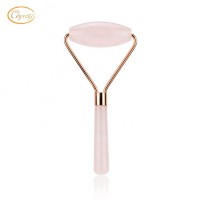 Handheld Stainless Steel Jade Roller Natural Rose Quartz Stone Face Roller Beauty Tools With Rose Jade