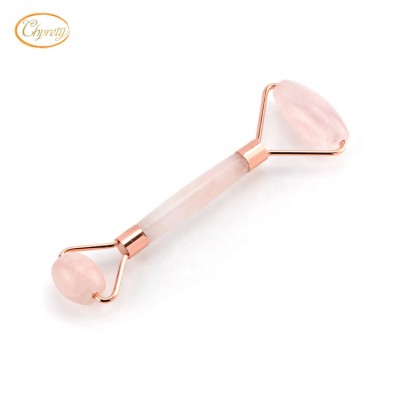 Double Head High quality Bright polished beauty roller face massage facial crystal rose quartz pink green jade roller